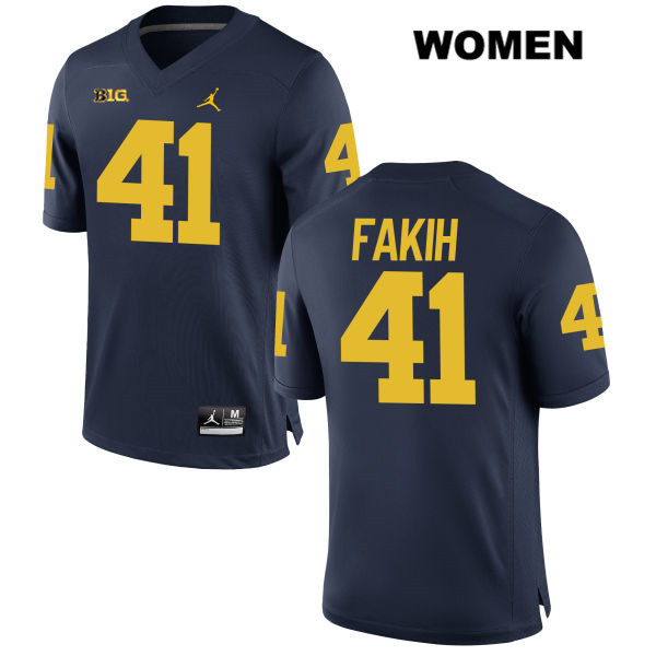 Women's NCAA Michigan Wolverines Adam Fakih #41 Navy Jordan Brand Authentic Stitched Football College Jersey IV25S14XC